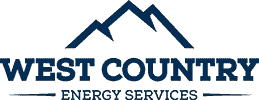 A blue and white logo of mt. Country energy services