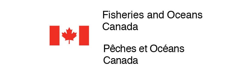 A red and white logo for fisheries canada.